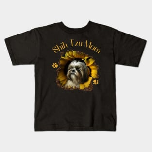 Womens Shih Tzu Mom Sunflower Paw Cute Dog Lover Owner Women Gift Kids T-Shirt